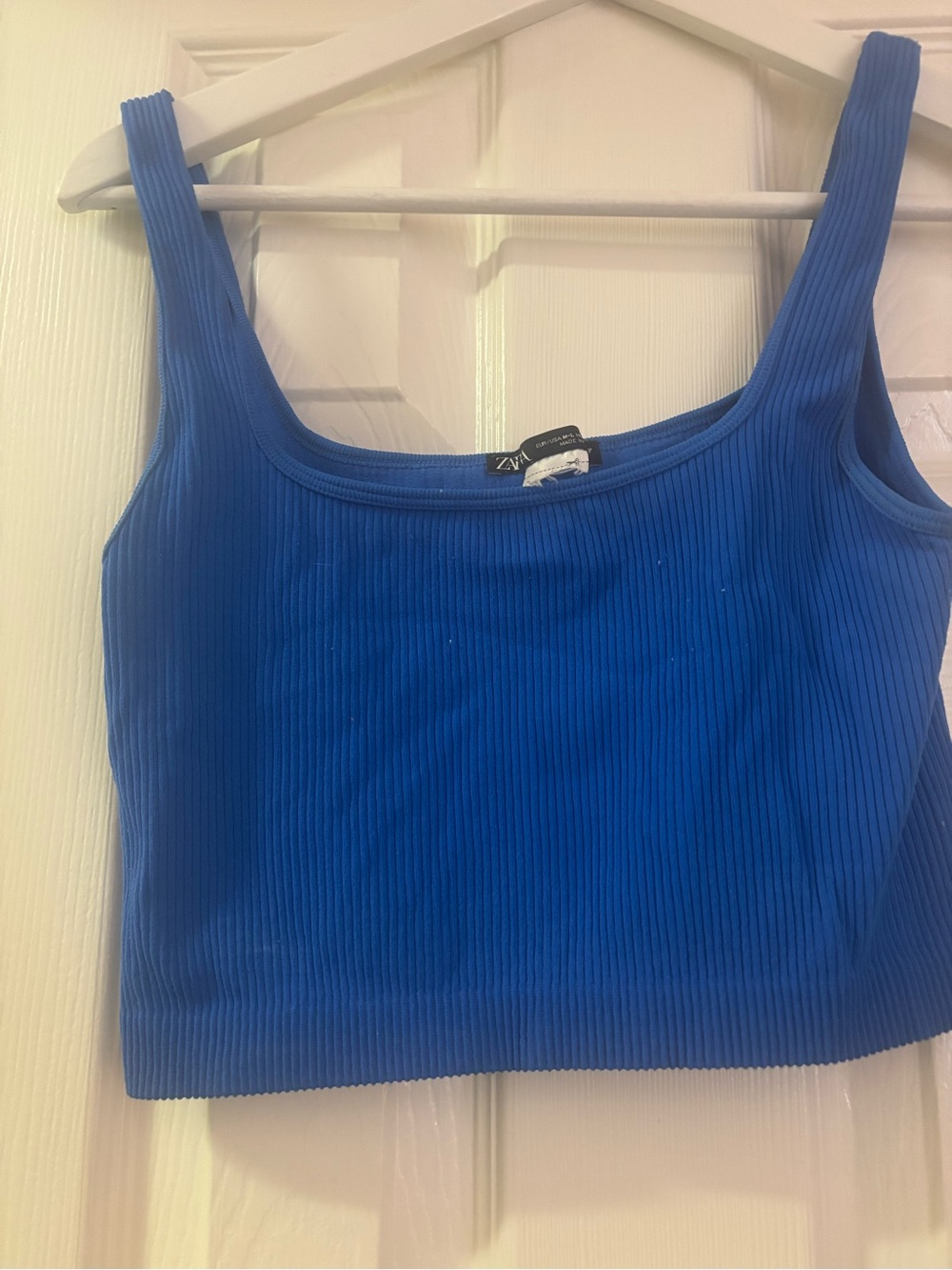Zara Cobalt Ribbed Square Neck Crop Tank